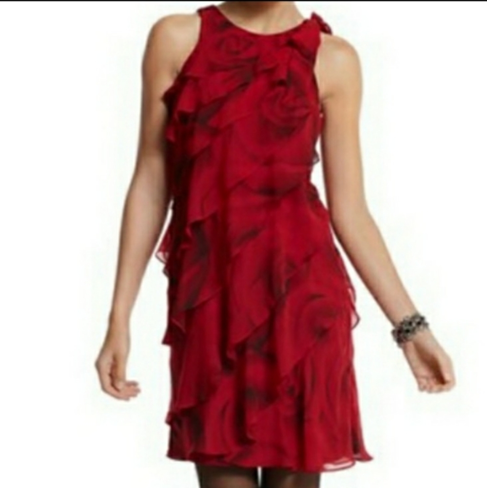 WHBM Red Rose Chiffon Tiered Dress